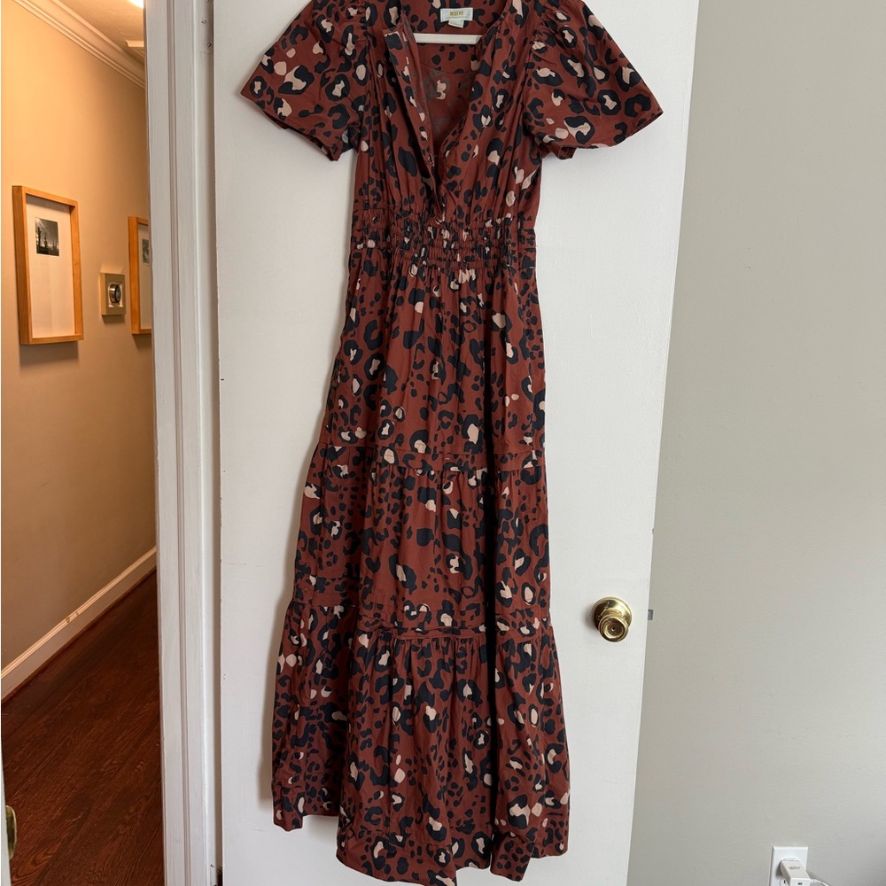 Anthropologie Red Flutter Sleeve V-Neck Maxi Dress